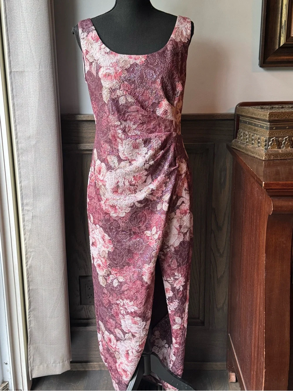Adrianna Papell Floral Scoop Neck Maxi Dress in Dusty Rose and Blush 10 EUC - Picture 4 of 11
